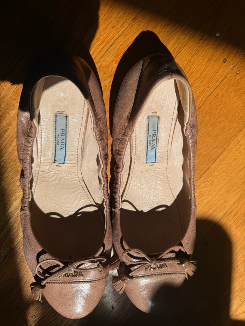 Prada Two-Tone Brown Leather Ballet Flats with Bow - Picture 6 of 6